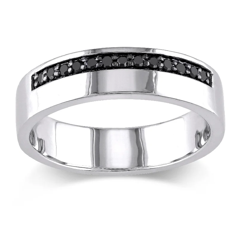 Cedar nut ring-Miadora Sterling Silver Men's 1/5ct TDW Black Diamond Wedding Band Ring