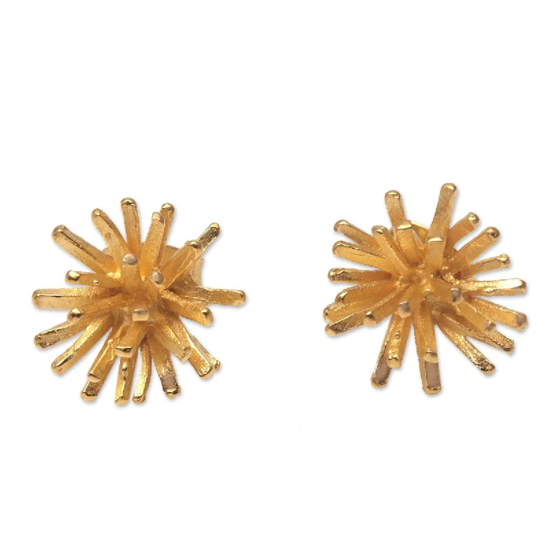 Ocean ripple earrings-NOVICA Golden Coral, Gold plated sterling silver stud earrings - 0.5*0.5