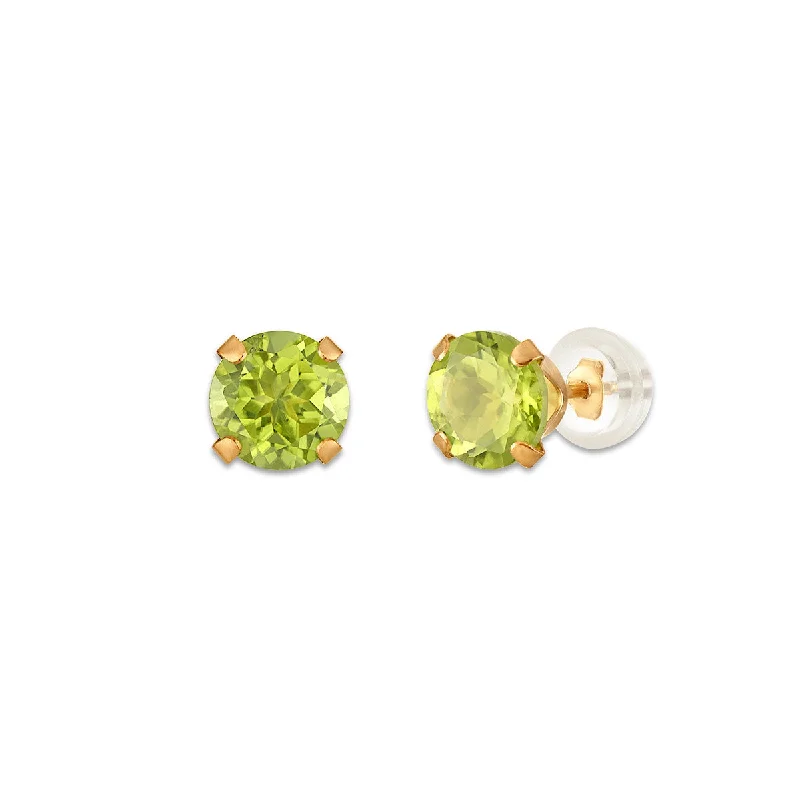 Unakite jasper earrings-Peridot Birthstone Stud Earrings in 10KT Gold