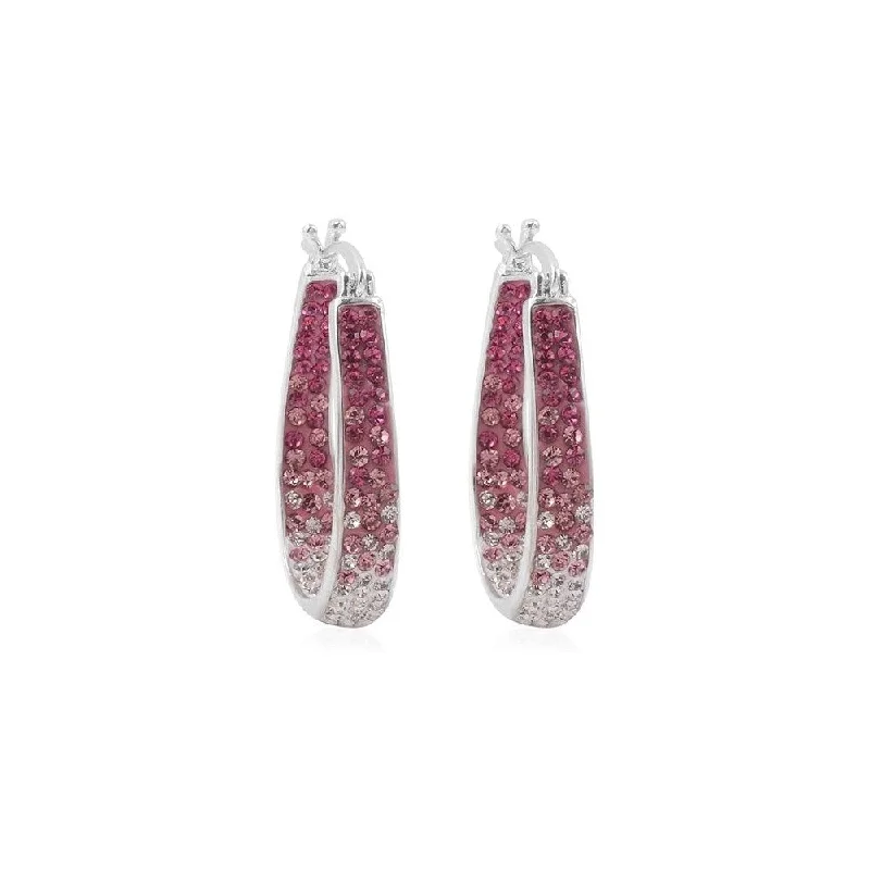 Juniper leaf earrings-Pink and White Inside Out Crystal Hoop Earrings For Women - Pink and White