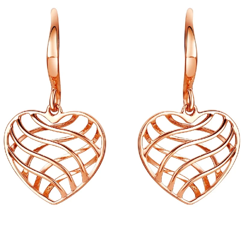 Beech grain earrings-Rose-Tone Sterling Silver Lattice Heart Drop Earrings