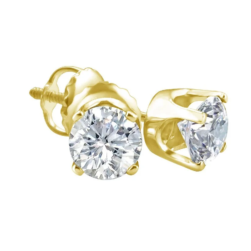 Calla lily earrings-Royale 1-1/2 CTW Diamond Solitaire Stud Earrings in 14KT Yellow Gold