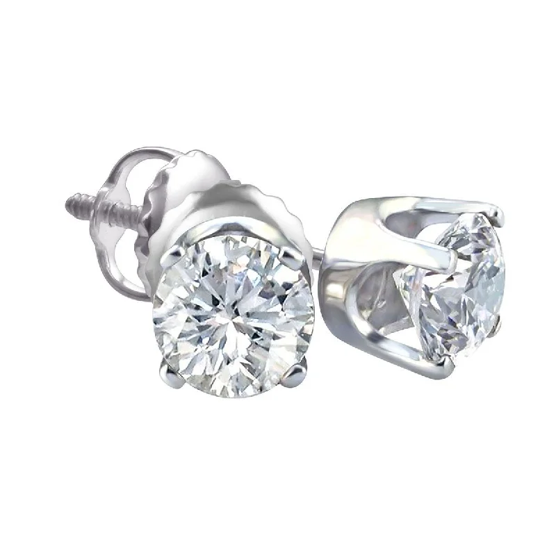 Petrified stone earrings-Royale 2 CTW Diamond Solitaire Stud Earrings in 14KT White Gold