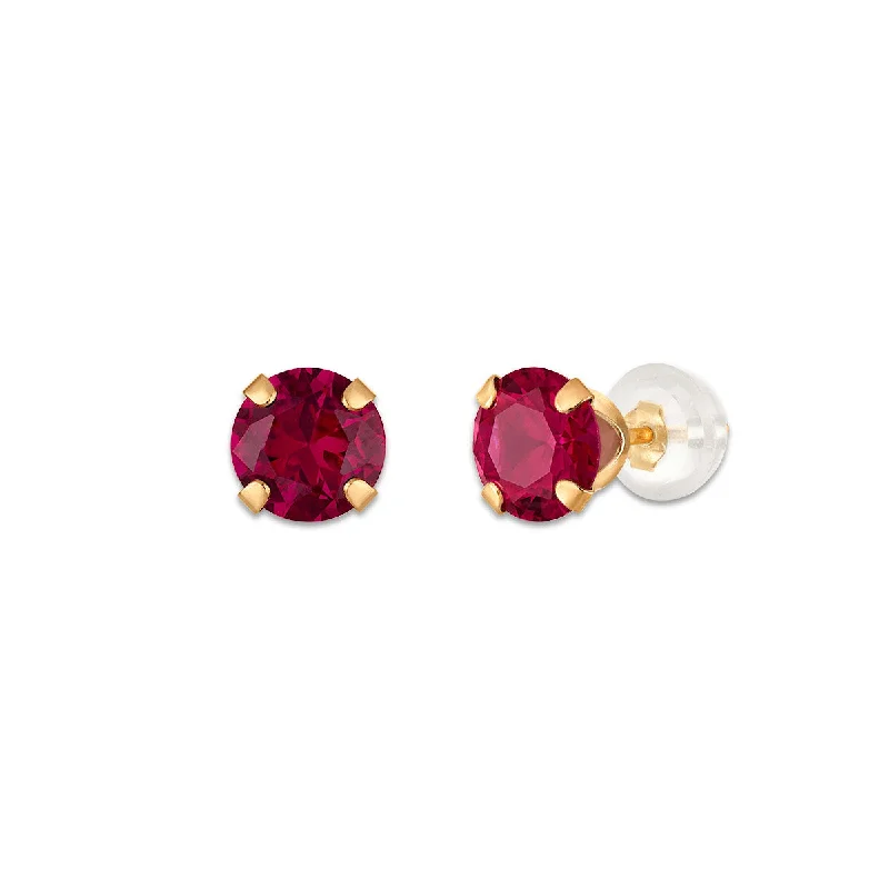 Prairie style earrings-Ruby Birthstone Stud Earrings in 10KT Gold