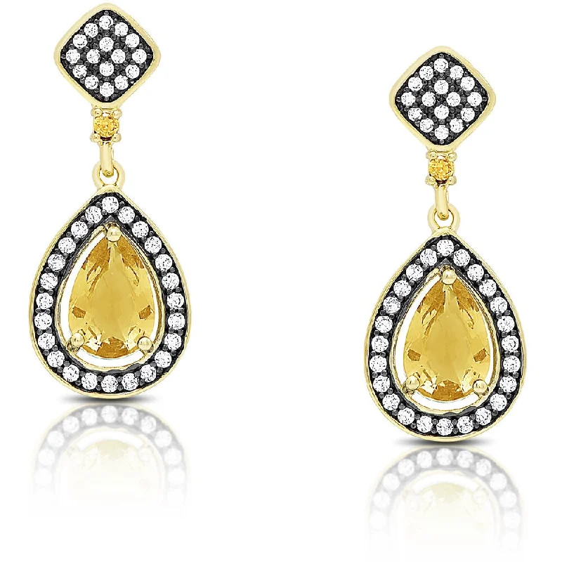 Fractured gem earrings-Samantha Stone Gold Over Sterling Silver Cubic Zirconia and Simulated Citrine Teardrop Earrings