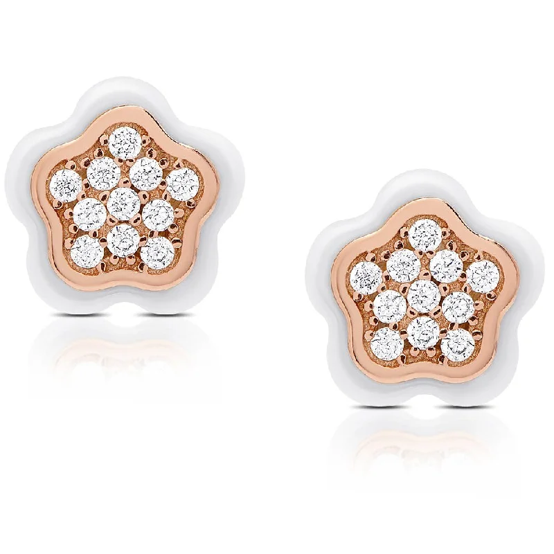 Subtle color earrings-Samantha Stone Sterling Silver Cubic Zirconia Ceramic Flower Earrings