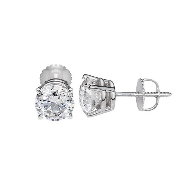 Blunt edge earrings-Signature Certificate EcoLove 2-1/2 CTW Round Lab Grown Diamond Solitaire Stud Earrings in 14KT White Gold