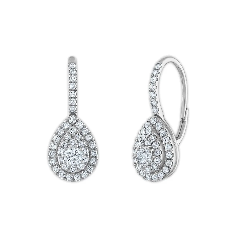 Subtle color earrings-Signature EcoLove 1 CTW Lab Grown Diamond Cluster Halo Pear Shaped Earrings in 14KT White Gold