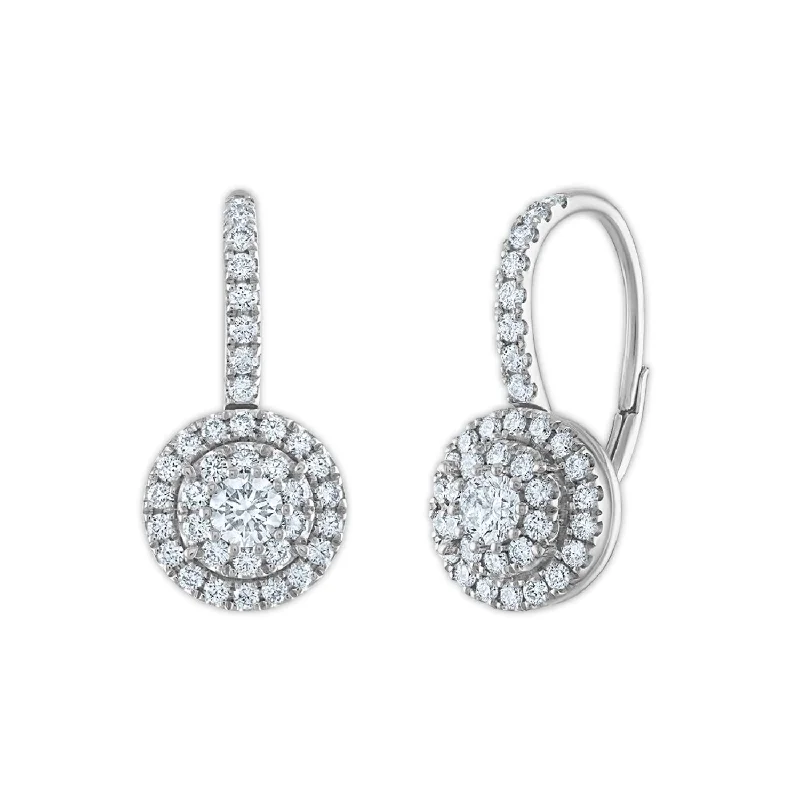 Vintage style earrings-Signature EcoLove 1 CTW Lab Grown Diamond Cluster Halo Round Shaped Earrings in 14KT White Gold