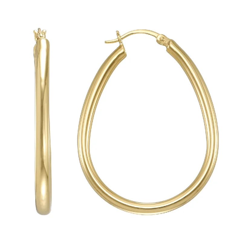 Pinned design earrings-Simone I Smith Collection 18KT Yellow Gold Plated Sterling Silver 38X3MM Pear Shaped Hoop Earrings