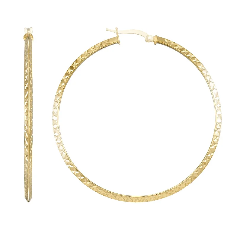 Fern vein earrings-Simone I Smith Collection 18KT Yellow Gold Plated Sterling Silver 50X2MM Diamond-Cut Hoop Earrings