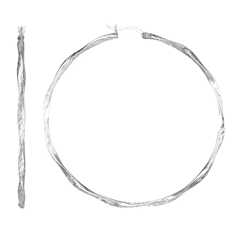 Rattan hoop earrings-Simone I Smith Collection Platinum Plated Sterling Silver 60X2MM Diamond-Cut Twist Hoop Earrings