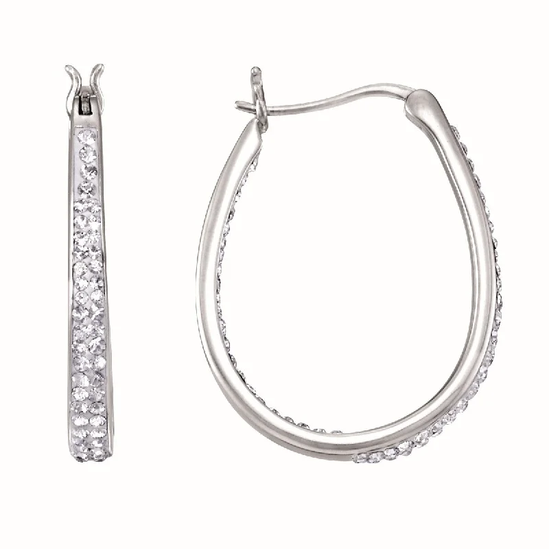 Ragged edge earrings-Simone I Smith Collection Platinum Plated Sterling Silver Crystal 25X3MM Oval Hoop Earrings