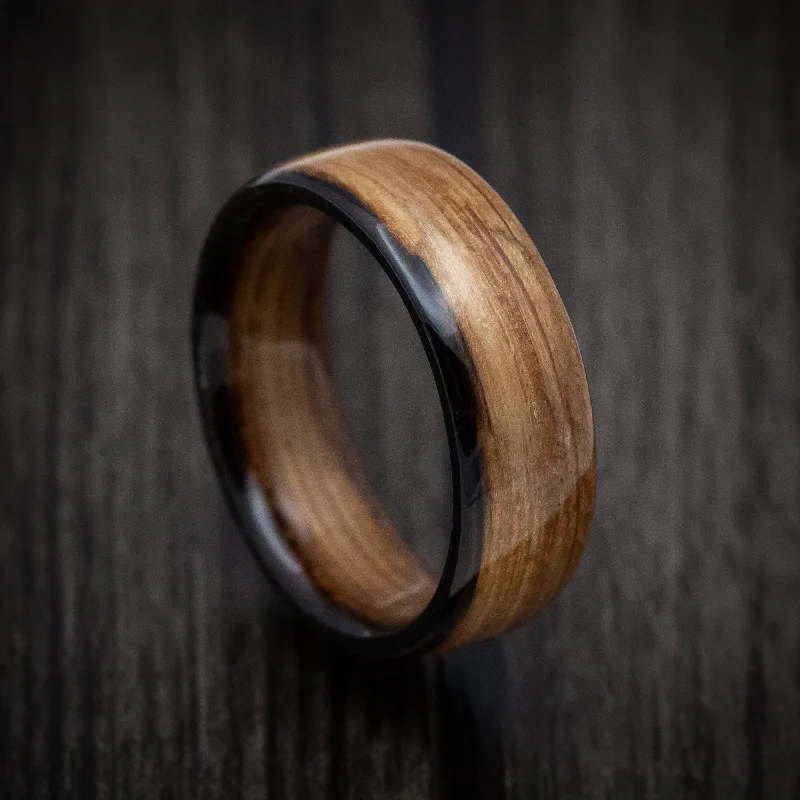 Rosemary sprig ring-Solid Whiskey Barrel Wood Men's Ring Handmade Band