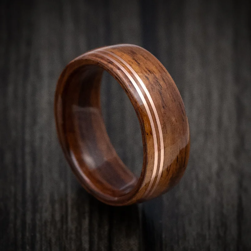 Layered cut ring-Solid Wood Men's Band with Copper Inlays