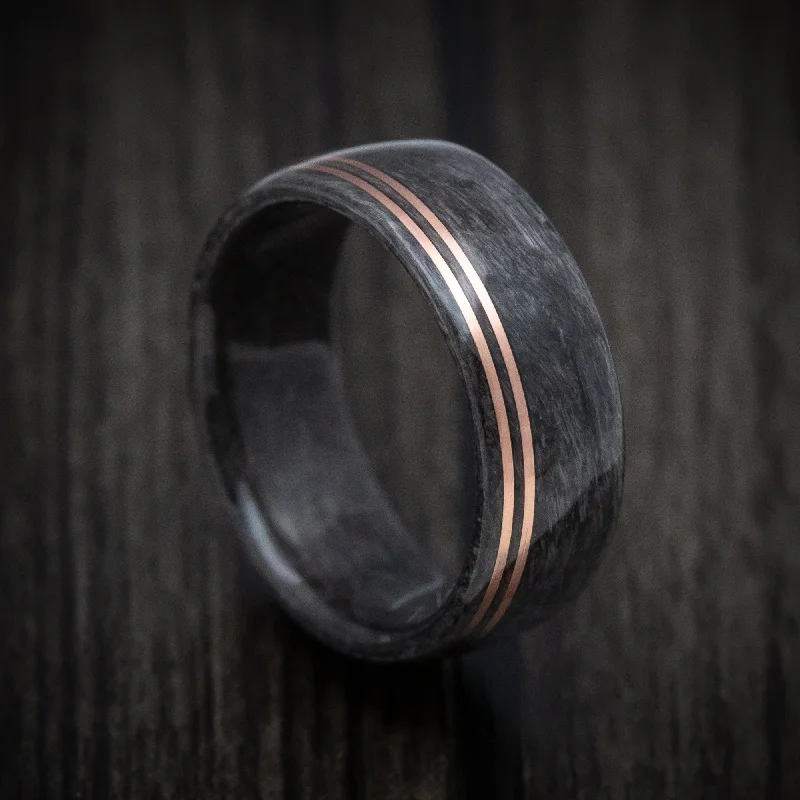 Prairie style ring-Solid Wood Men's Band with Copper Inlays