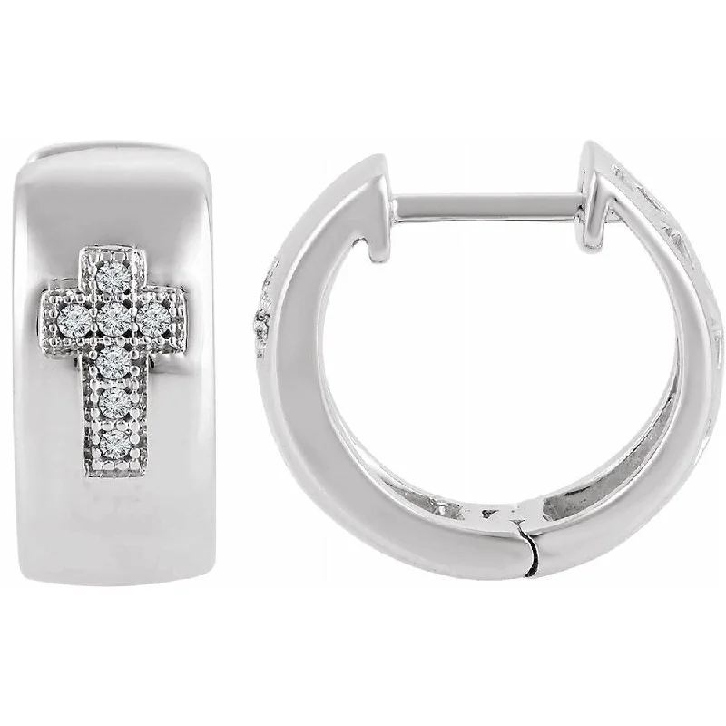 Minoan gold earrings-Sterling Silver .05 CTW Diamond Cross Hoop Earring for Women