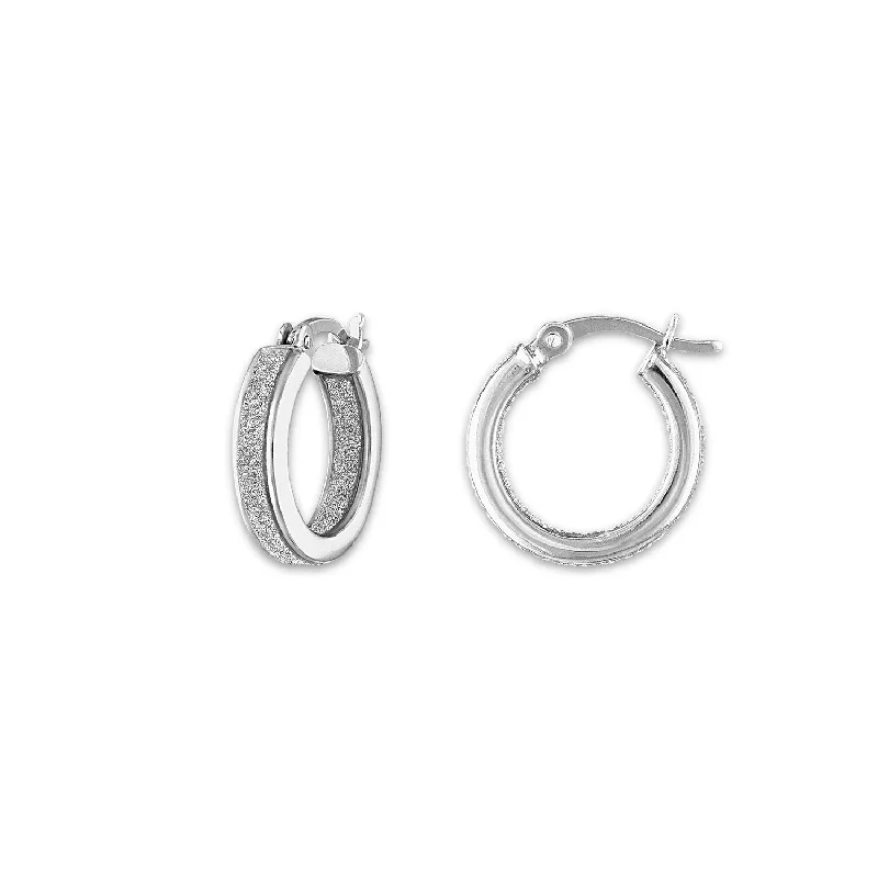 Crystal bead earrings-Sterling Silver 15MM 20MM 24MM Glitter Hoop Earrings