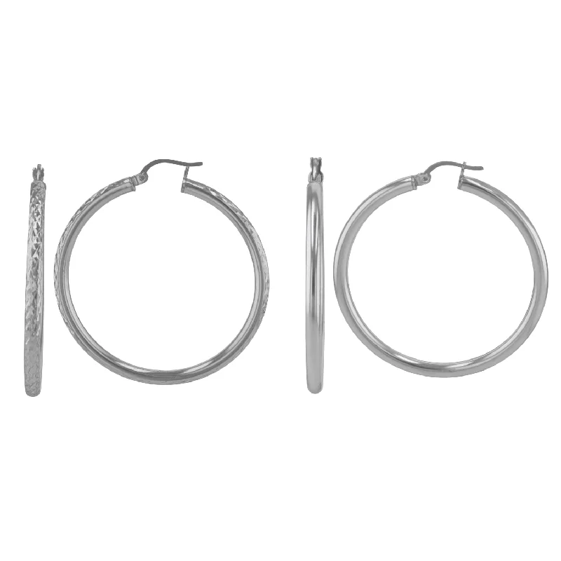 Gill slit earrings-Sterling Silver 3x45MM 2-Pair Hoop Earrings