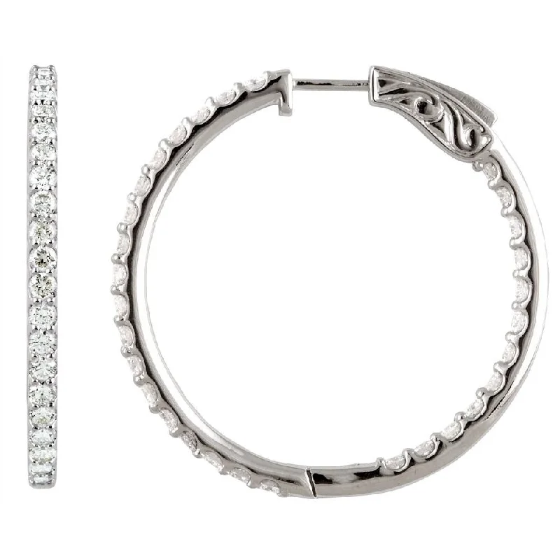 Grainy texture earrings-Sterling Silver Cubic Zirconia Inside-Outside 41.5 mm Hoop Earring for Women