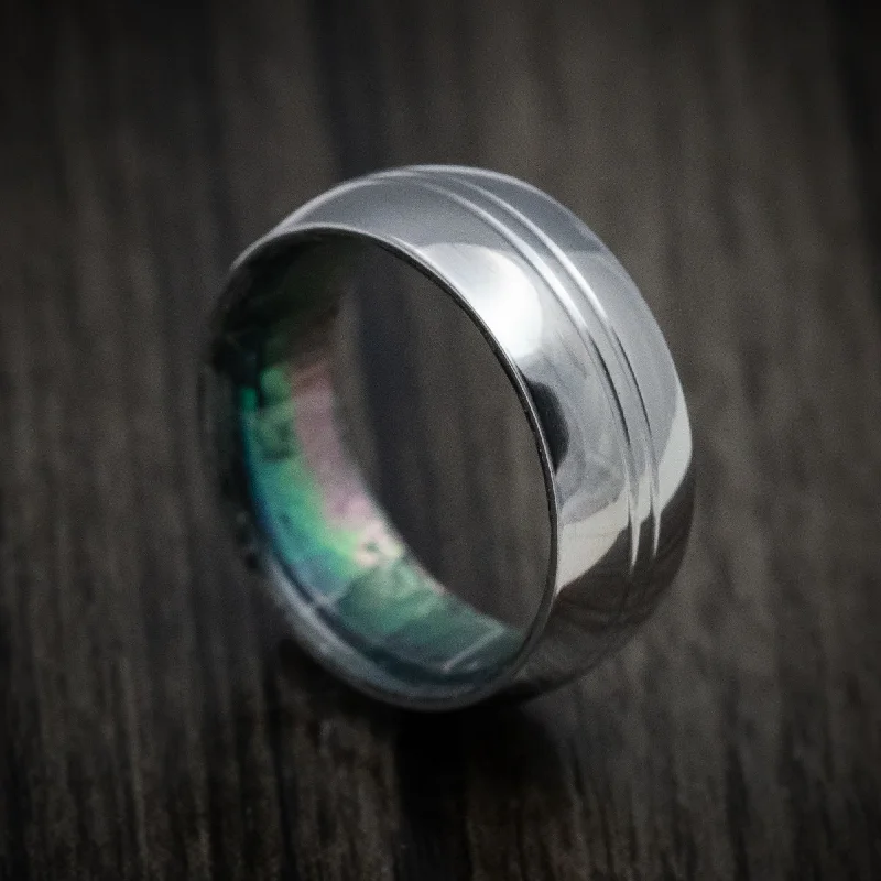 Archaic ring-Tantalum and Black Mother of Pearl Sleeve Men's Ring Custom Made Band