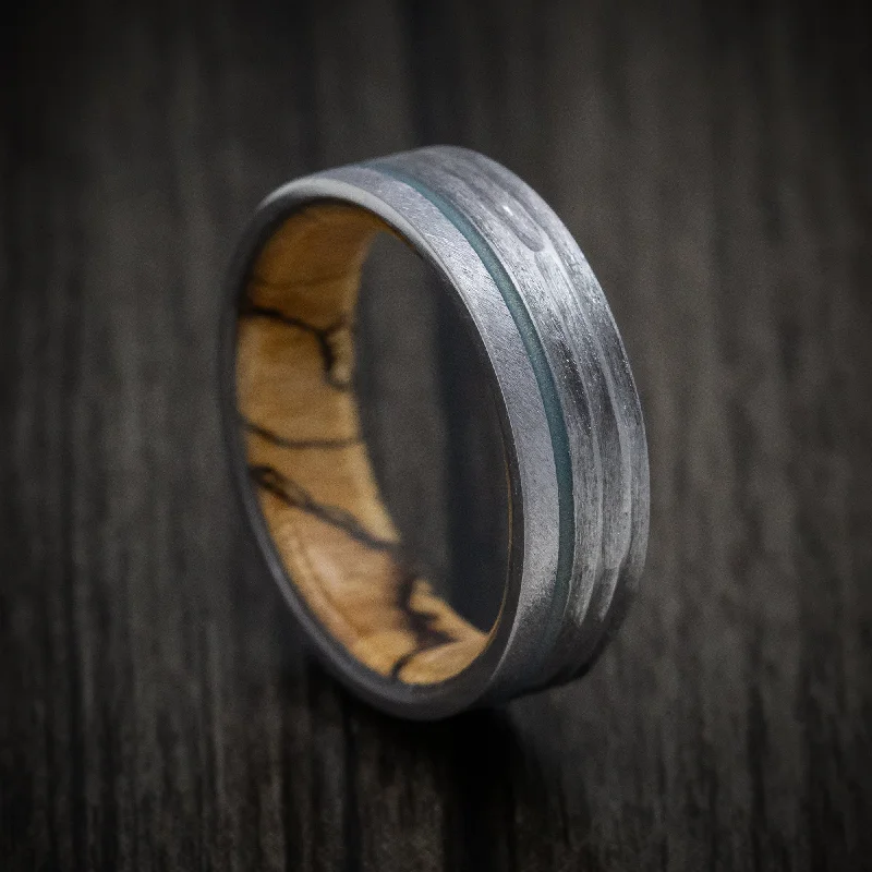 Tartan check ring-Tantalum and Cerakote Men's Ring with Wood Sleeve Custom Made Band