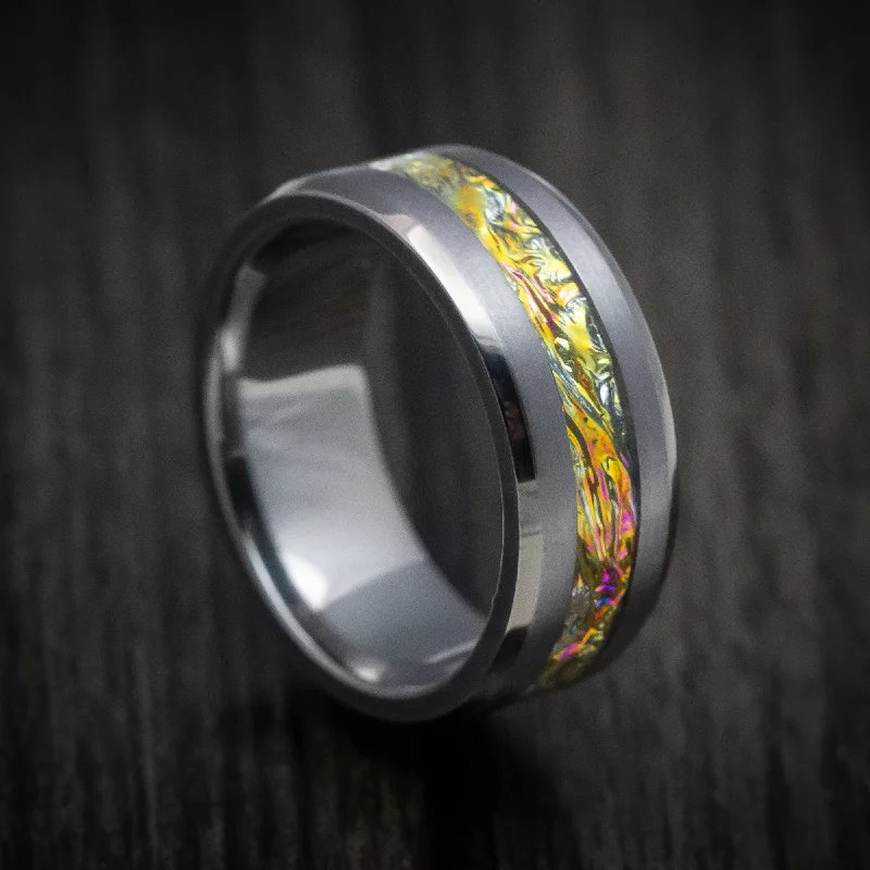 Smoky glass ring-Tantalum and Dichrolam Inlay Men's Ring Custom Made Band