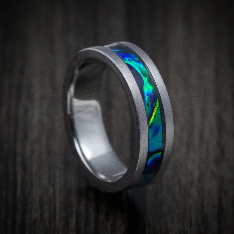 Grainy texture ring-Tantalum and Dichrolam Inlay Men's Ring Custom Made Band