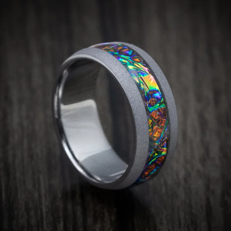 Tiered stone ring-Tantalum and Dichrolam Inlay Men's Ring Custom Made Band