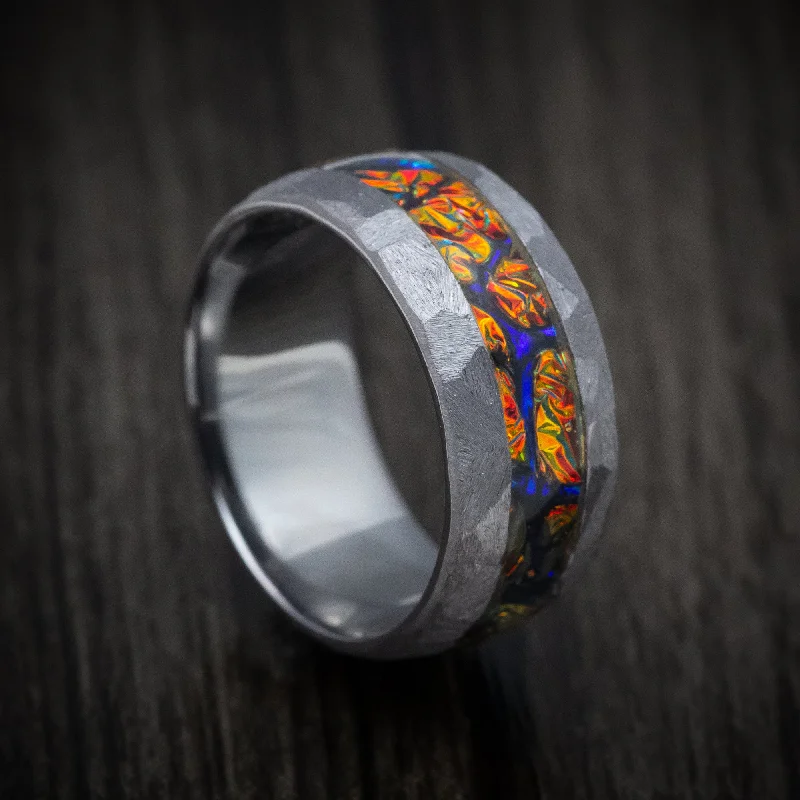 Blunt edge ring-Tantalum and Dichrolam Inlay Men's Ring Custom Made Band