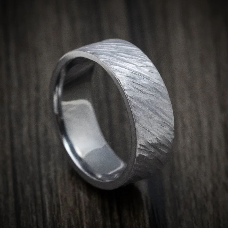 Curved metal ring-Tantalum Angled Tree Bark Finish Men's Ring