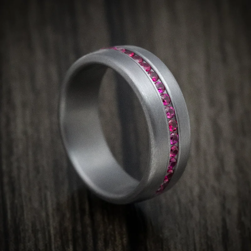 Hittite band ring-Tantalum Band With Satin Finish And Rubies Custom Made Men's Ring