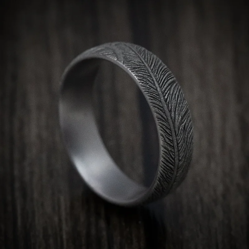 Navy lapis ring-Tantalum Feather Design Men's Ring