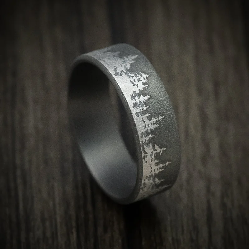 Silk strip ring-Darkened Tantalum Spruce Pine Tree Design Men's Ring