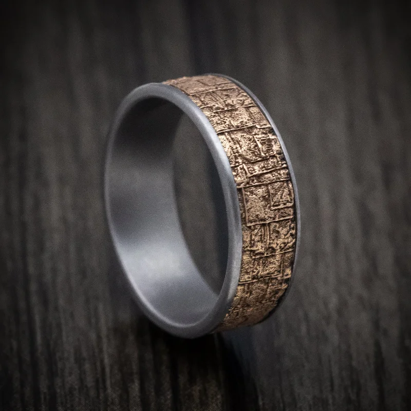 Vintage style ring-Tantalum Men's Ring with 14K Gold Bamboo Texture Inlay