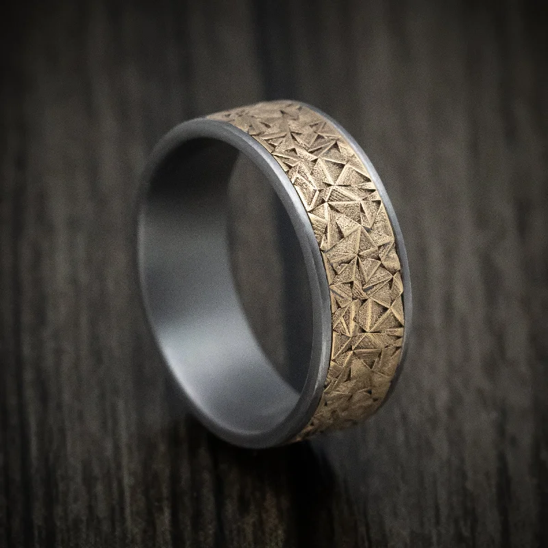 Subtle color ring-Tantalum Men's Ring with 14K Gold Geometric Texture Inlay