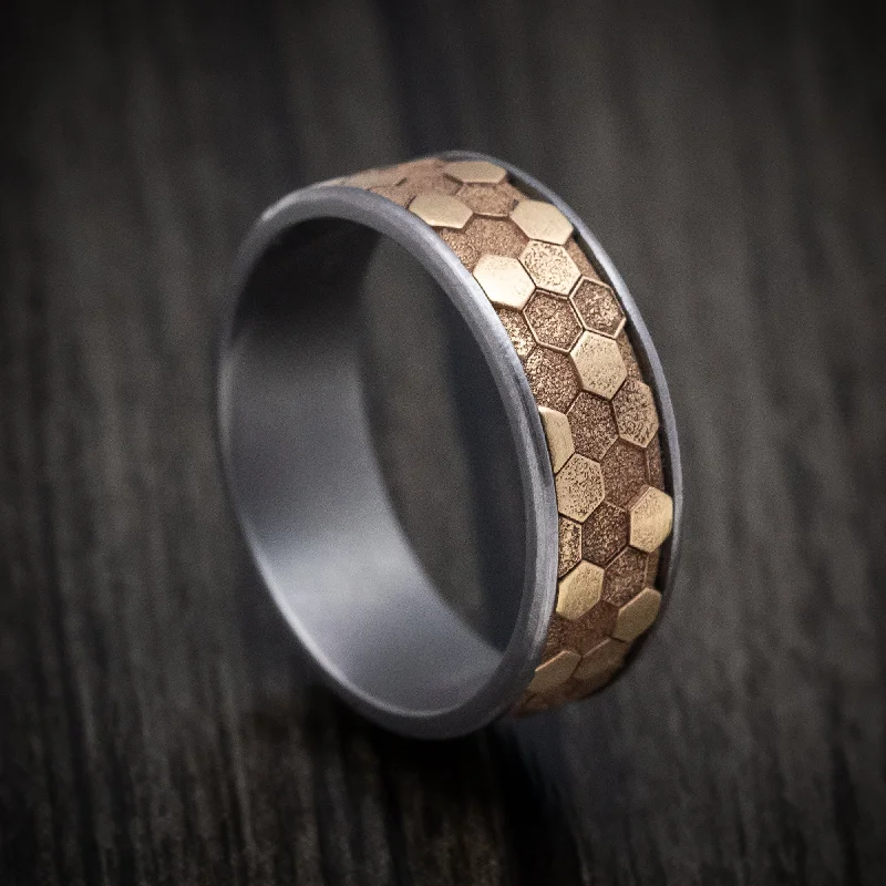 Canvas wrap ring-Tantalum Men's Ring with 14K Gold Honeycomb Design Inlay