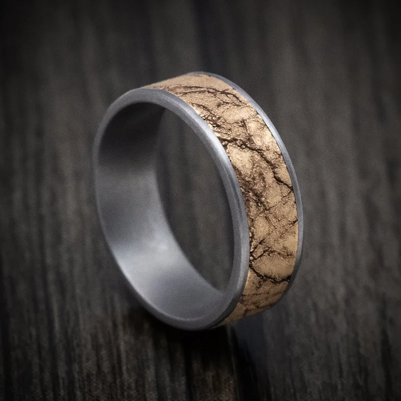 Creeper vine ring-Tantalum Men's Ring with 14K Gold Marble Texture Inlay