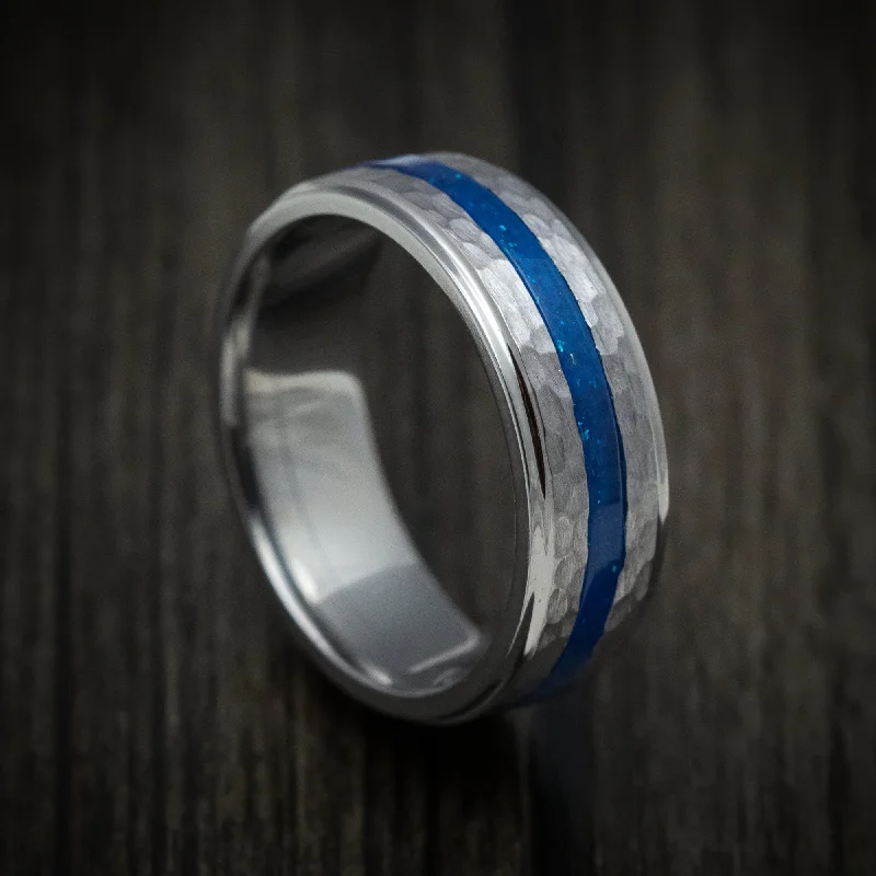 Zinc finish ring-Tantalum Men's Ring with DiamondCast Inlay Custom Made Hammered Band