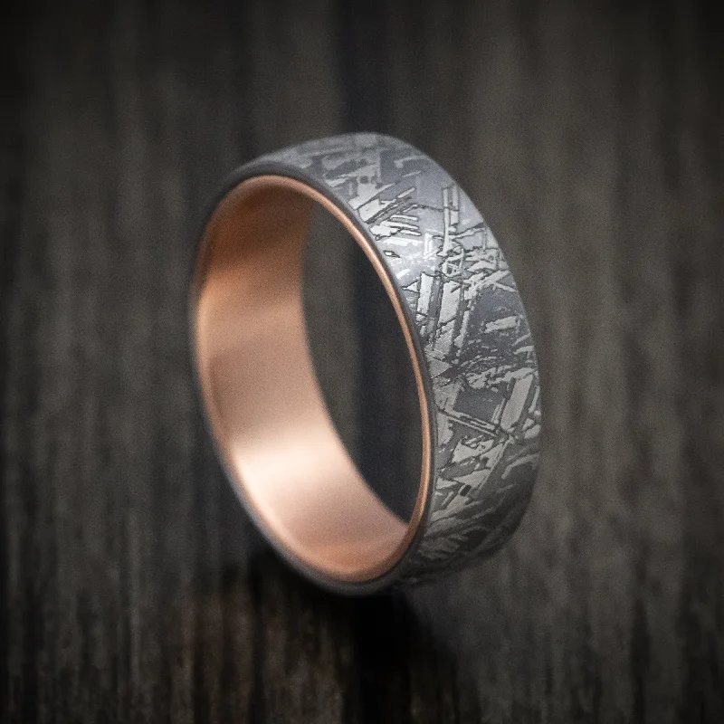 Teardrop design ring-Tantalum Ring with Faux-Meteorite Pattern and 14K Gold Sleeve Mens Band