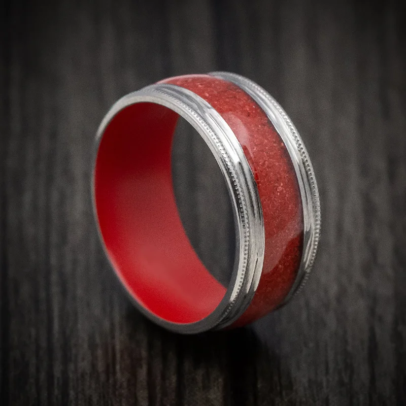 Haze white ring-Titanium and Coral Men's Ring with Cerakote Sleeve Custom Made