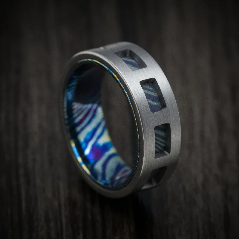 Peaked band ring-Titanium and Kuro-Ti Cut-Through Window Men's Ring Custom Made