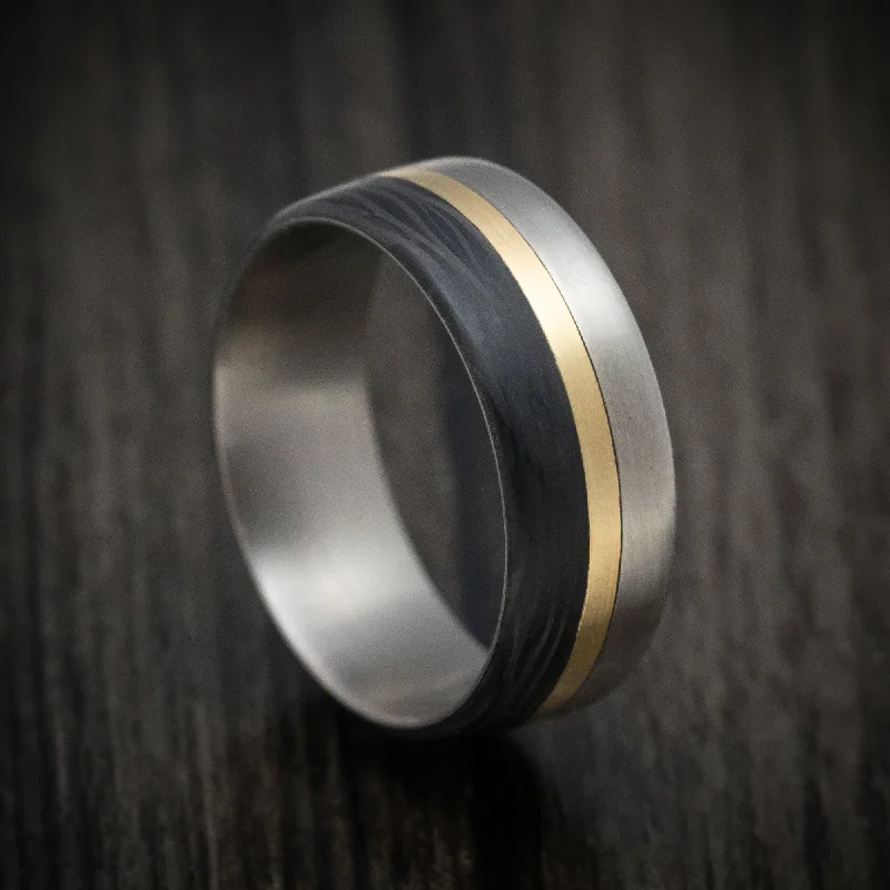 Crowned stone ring-Titanium Carbon Fiber and 14K Gold Men's Ring Custom Made Band