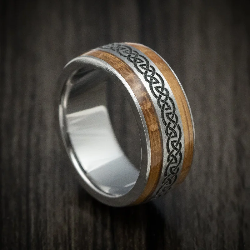 Grid weave ring-Titanium Celtic Knot and Hardwood Men's Ring Custom Made