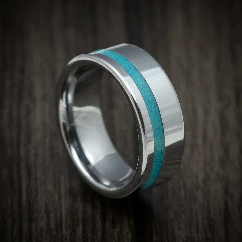 Scarlet coral ring-Tungsten Men's Ring With Opal Inlay Custom Made