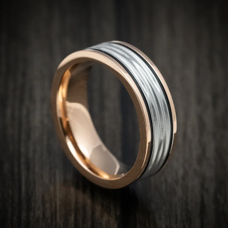 Haze white ring-Two-Tone 14K Gold Men's Ring with Cerakote Grooves Custom Made Band