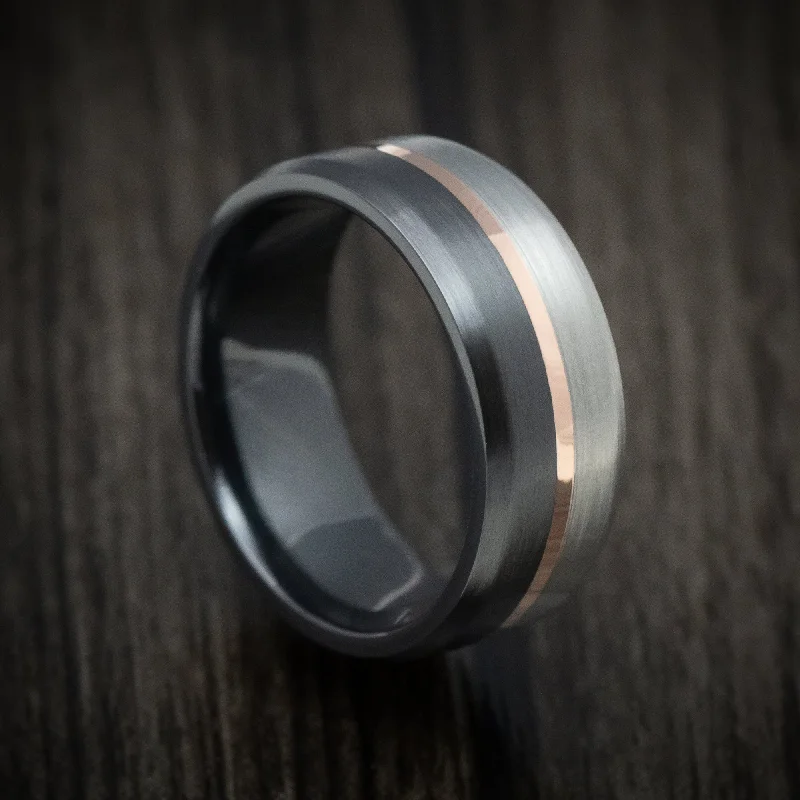 Chalk speck ring-Two-Tone Black and Silver Zirconium with 14k Gold Inlay Custom Men's Ring