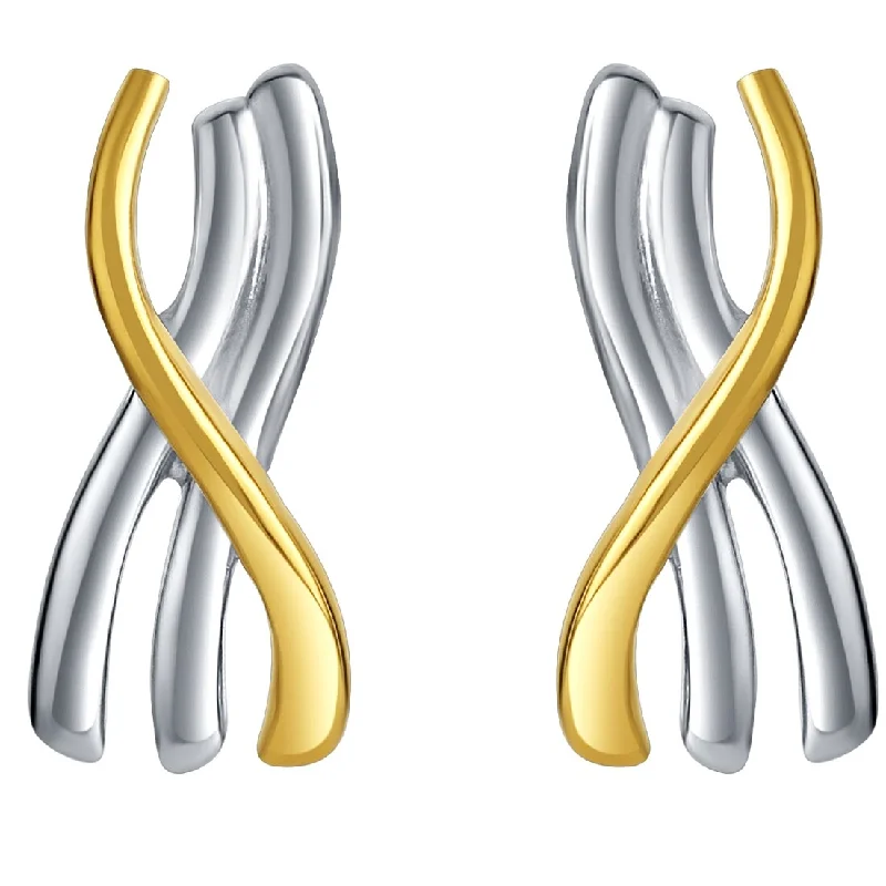 Calla lily earrings-Two-Tone Sterling Silver Sculpted X Earrings