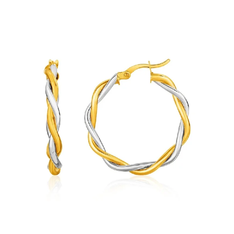 Scored drop earrings-Two-Tone Twisted Wire Round Hoop Earrings in 10k Yellow and White Gold