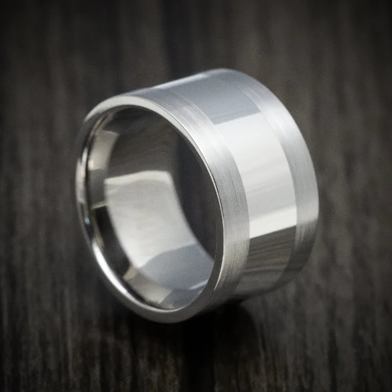 Hexagonal onyx ring-Wide Titanium Men's Ring with Platinum Inlay Custom Made